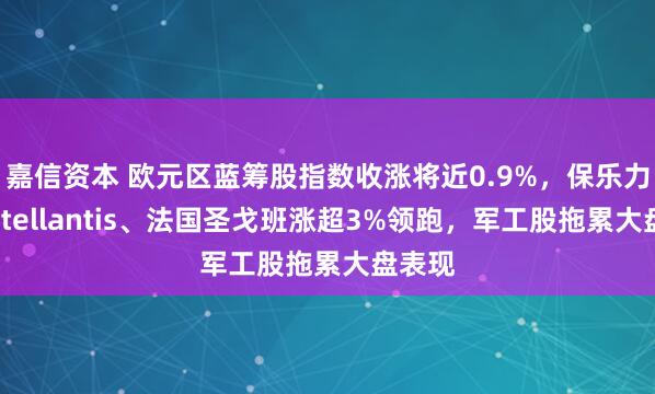 嘉信资本 欧元区蓝筹股指数收涨将近0.9%，保乐力加、Stellantis、法国圣戈班涨超3%领跑，军工股拖累大盘表现
